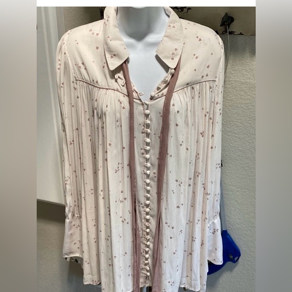 Free People Tops - Free People blush color with darker color hearts and tie. NEW